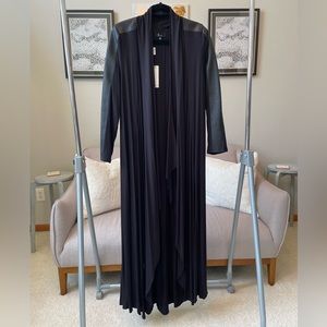 Sky Black Duster Floor Length with Genuine Leather Trim (Size M)